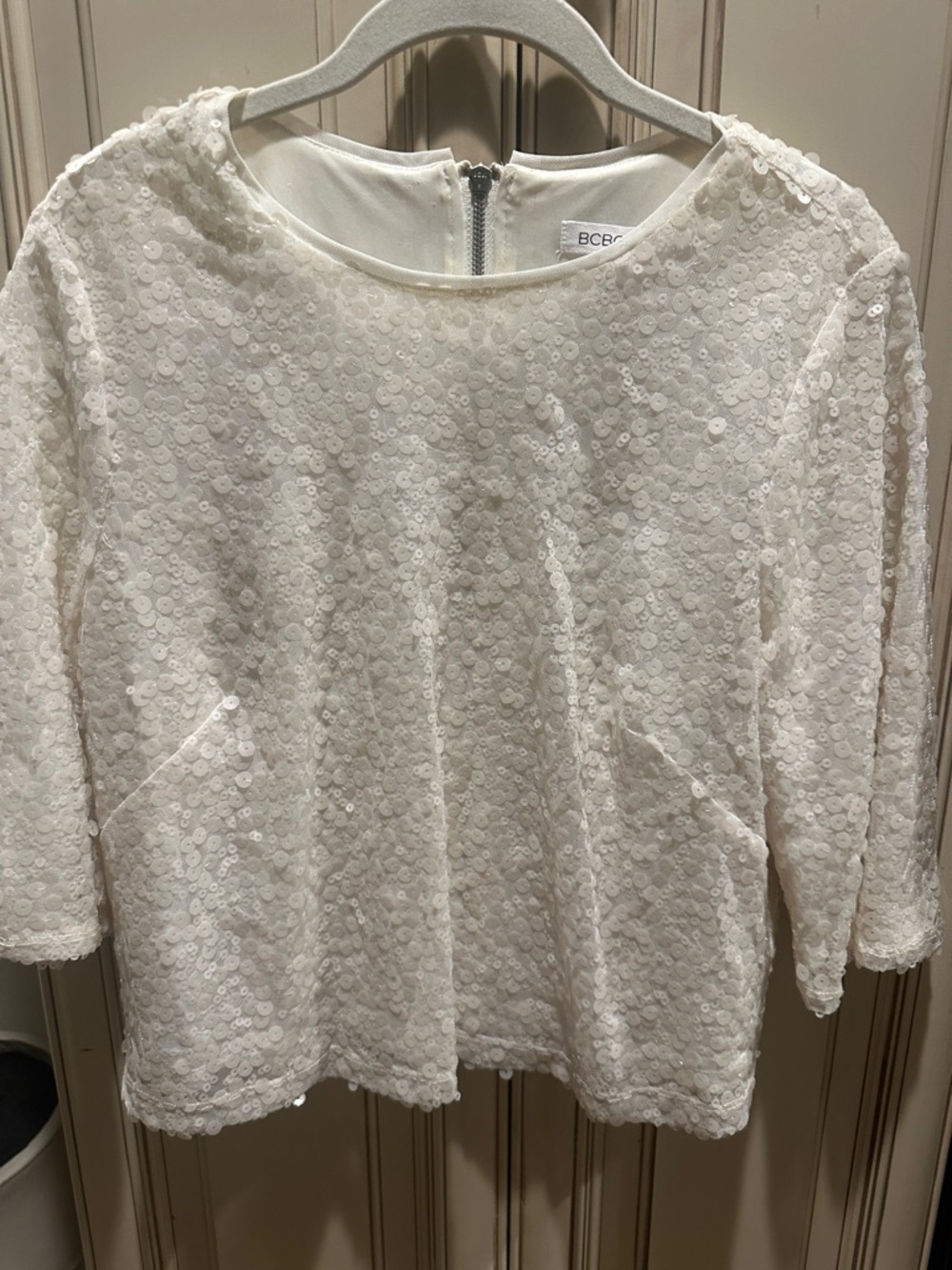 BCBG white Sequin-Embellished Women's Blouse